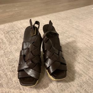 Brown leather wedges
